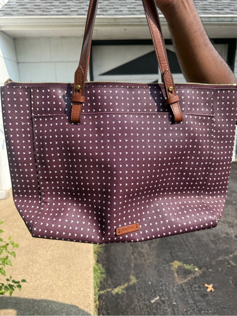 Fossil Burgundy Tote with Brown Leather Straps